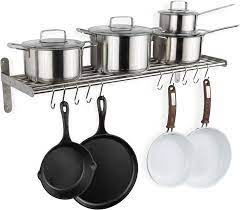 Metal kitchen rack w \/metal rods vs cones. Wallniture Lyon Kitchen Organization And Storage Rack Metal Wall Shelf With 10 S Hooks For Hanging Pots And Pans Chrome Amazon Ca Home