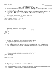 A gene mutation is a change in a single base pair of a gene. Biology 12 Nvdl Unit 6 Virt Lab Mutations 1 1