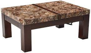 Solid wood (tiles) plus metal framing coffee table top (only). Ashley Furniture Signature Design Kraleene Coffee Table Cocktail Height Rectangular Dark Bro Coffee Table Ashley Furniture Ashley Furniture Living Room
