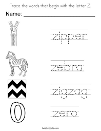 The picture is quite simple to look at and shows the letter z written in bold. Trace The Words That Begin With The Letter Z Coloring Page Twisty Noodle