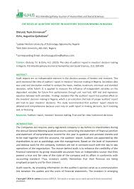 May 23, 2021 · a tribute to architect akintola osho by tunde ayeni. Pdf The Roles Of Auditors Report In Investors Decision Making In Nigeria