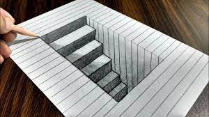 How to drawing 3d floating number? How To Draw 3d Steps In A Hole Line Paper Trick Art Drawings On Lined Paper 3d Art Drawing 3d Drawings