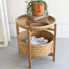 Double Basket Side Table Decor Bamboo Basket Painted Fox Home