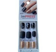 Nägel spiele ist das süchtig machendste nagelspiel aller zeiten! Neu Kiss Nails Impress Press On Manicure Kurze Gel Matt Schwarz Marmor Glanz Gold Ebay