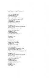 C you fell so hard g d i've learned the hard way. English Worksheets Kelly Clarkson Because Of You