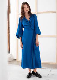 Ruffled Jacquard Midi Wrap Dress
