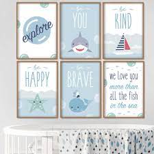Blue Sea Whale Shark Quote Nursery Wall Art Canvas Painting Nordic Posters And Prints Wall Pictures For Girl Boy Kids Room Decor Painting Calligraphy Ali Art Wall Kids Nursery Wall