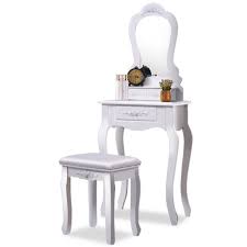 Black And White Vanity Table Costway Vanity Wood Makeup Table Stool Jewelry Desk Black White Walmart Com Vanity Table Set Dressing Table With Stool Makeup Dressing Table