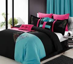 Black And Blue Comforter Set 8 Pc Luxury Hipster Black Turquoise Pink Bed In A Bag Comforter Set Bedroom Sets Bedroom Turquoise Bedroom Furniture Sets