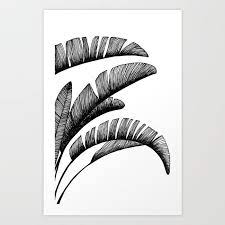 Banana Palm Art Print Ink Drawing In Black And White Tropical Wall Art Line Art Drawings Art Drawings Leaf Illustration