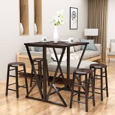Set includes counter height dining table and 4 upholstered bar stools. Dark Coffee Bar Table Set With 4 Bar Stools 5 Pieces Dining Room In Counter Height Walmart Com Walmart Com