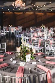 Pink And Gray Wedding Reception At The Bridge Building Pink Wedding Receptions Grey Wedding Theme Grey Wedding Decor