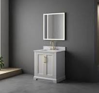 [Hot Item] 30 Inch Grey Single Bathroom Vanity with Metal Trims Made in  Vietnam