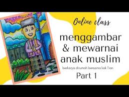 60 gambar mewarnai hewan pemandangan transportasi lengkap. Cara Menggambar Dan Mewarnai Anak Laki Laki Muslim Penggunaan Teknik Kerik Gores Youtube