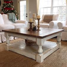 Farmhouse Harvest Table Distressed White And Walnut Top Farm House Living Room Coffee Table Farmhouse Coffee Table