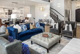 Gorgeous Blue And Grey Living Room Decor With Navy Blue Velvet Tufted Sofa And Grey Armchairs Living Room Decor Gray Blue Living Room Decor Blue Living Room