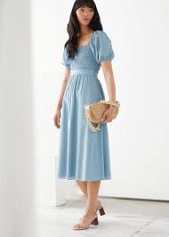 Belted Puff Sleeve Midi Dress Puff Sleeve Midi Dresses Midi Dress Light Blue Midi Dress