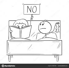 Мультфильм о паре в постели, мужчина хочет полового акта, женщина читает  книгу и отвергает Стоковый вектор ©ursus@zdeneksasek.com 205931358