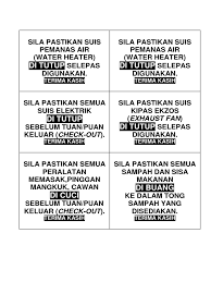 Turn off the switch (with the plug still in the socket) tutup suis (tapi tak tanggal plug). Sila Pastikan Suis Pemanas Air Homestay Docx
