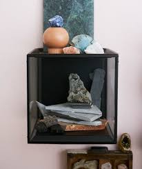 The Clean Industrial Feel Of Ikea Sammanhang Display Box Perfectly Balances The Organic Shapes Of Stones And Crystals Glass Cabinet Doors Ikea Shelves