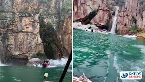 Um deslizamento de parte de um cânion atingiu, na manhã deste sábado (8), três lanchas que estavam no lago de furnas, no município mineiro . V3gds2dggvctjm