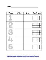 Trace Write Draw Numbers 1 5 Kindergarten Worksheets Writing Numbers Writing