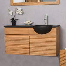 Chêne naturel • matière : Meuble Salle De Bain Suspendu Avec Vasque Teck 100 Contemporain Noir