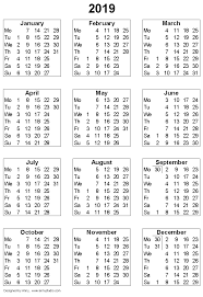 Calendar 2019 For Printing On A4 Page Free Printable Calendar Calendar Marketing Calendar Template