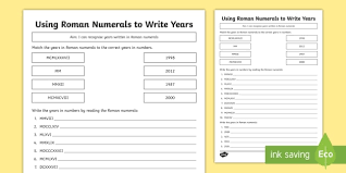 year 5 using roman numerals to write years worksheet