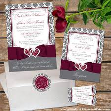 Gray White Damask Wedding Invitation Printed On Burgundy Accents Damask Wedding Invitation Wedding Invitations Fancy Wedding Invitations