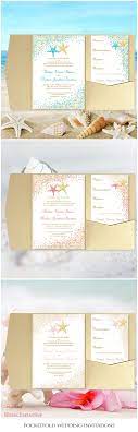 Pocket Fold Wedding Invitation Beach Confetti Starfish Blue 135 Gold 5x7 Pocket Fold Wedding Invitations Fun Wedding Invitations Diy Wedding Invitations Templates