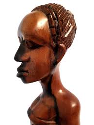 18 Inch Hand Carved Wooden African Two Tone Woman Holding Jackfruit  Sculpture