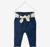Trousers with Fabric Belt for Babies - dark blue