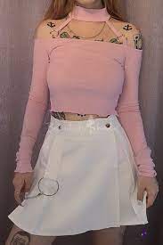 Weekly new trends in clothes, shoes & accessories at zara online. Sweet Plain Ladies Long Sleeve Choker Neck O Ring Embellished Cut Out Knit Stringy Selvedge Crop T Shirt Beautifulhalo Com