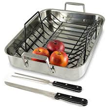 Culina Oven To Stove 16 Roaster Pan Triply Stainless Steel With Nonstick Roasting Rack And Bonus Carving Set Be S Stainless Steel Grill Carving Sets Roaster