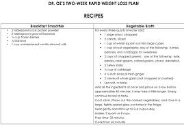 dr ozs rapid weight loss plan one sheet the dr oz show