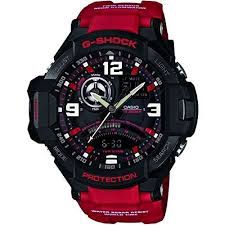 Black And Red Mens Watch G Shock Aviator Black Dial Red Strap Twin Sensor Watch Ga 1000 4ber G Shock Watches Mens G Shock Watches G Shock