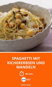 Spaghetti Mit Kichererbsen Und Mandeln Rezept Kichererbsen Kichererbsen Rezepte Erbsen