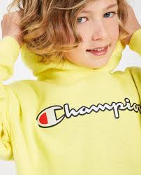 Gele hoodie Champion met opschrift Champion