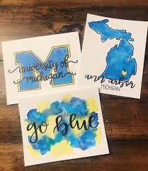 University Of Michigan Ann Arbor Go Blue Watercolor Canvas Calligraphy Art Paintings Michigan Art Watercolor Canvas Art