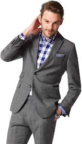 I'd start with a slim suit from our monogram collection. Banana Republic Gray Modern Slim Fit Grey Plaid Wool Suit Jacket Grey Tall Men Clothing Mens Outfits Plaid Shirt Outfits