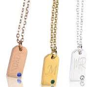Tiny Name Tag Charm, Personalized Birthstone Necklace - Garnet / Gold  Engraved