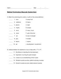 Medical Terminology Muscular System Quiz With Key Medical Terminology Study Medical Terminology Muscular System