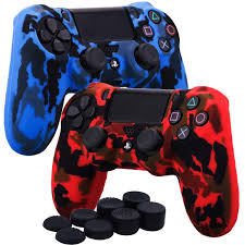 Yorha Water Transfer Printing Camouflage Silicone Cover Skin Case For Sony Ps4 Slim Pro Dualshock 4 Controller X 2 Red Blue With Dualshock Skin Case Ps4 Slim