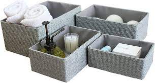 24 smart storage ideas to make the most of a small bathroom. La Jolie Muse Storage Baskets Set 4 Bathroom Woven Basket Paper Storage Bin Storage Boxes For Makeup Closet Bathroom Bedroom Living Room Grey Amazon Co Uk Kitchen Home