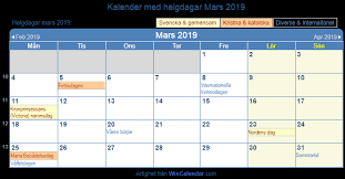 Gör snabbt en svensk kalender med helgdagar! Kalender For Utskrift Mars 2019