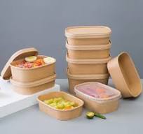 Compostable Disposable Rectangular Kraft Paper Bowl Square Bamboo Paper  Bowl with Lid