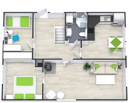 3d Floor Plan Featuring Bleached Hardwood Flooring Stainless Kitchen Appliances Neon Green Accessories Stairs Designed In Rooms Floor Planner Floor Plans