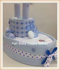 Big Ship Nappy Cake This And Other Designs At Aah Baby Nappy Cakes Baby Shower Nappy Cake Baby Shower Diaper Cake Baby Diaper Cake