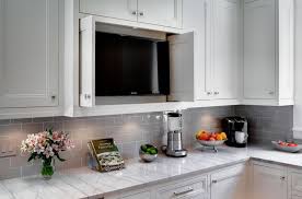 20 Awesome Flat Screen Tv Furniture In The Kitchen Home Design Lover Tv In Kitchen Kitchen Inspirations Grey Subway Tile Kitchen